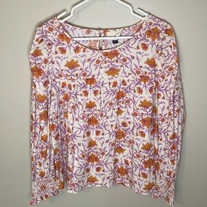 UNIVERSAL THEADS Large Pink Boho Pleasant Floral Print‎ Long-Sleeved Gypsy Shirt